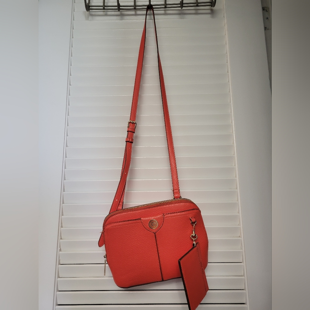 Anne Klein Coral Pebbled Leather Crossbody Bag with Gold Hardware